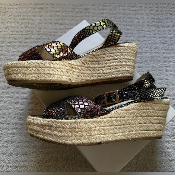 Jimmy Choo Pepper Holographic Python Leather Ankle Wrap Espadrilles Wedge Sandal - Picture 5 of 14